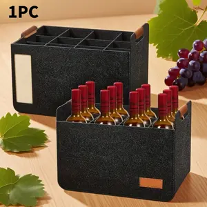 Reusable 12-Bottle Beverage Carrier Tote - 14.6X12.6X10.6 Inch, Collapsible Travel Storage Case for Glasses/Liquor Bottles, Ideal for Party, Picnic (Black)