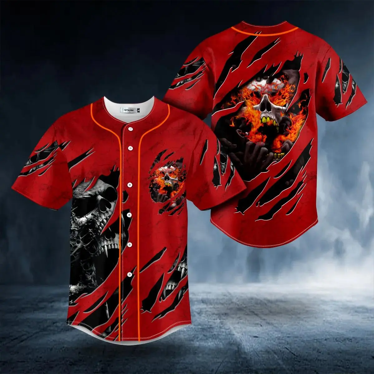 Red Lava Blast Fire Skull Baseball Jersey Jersey Shirt