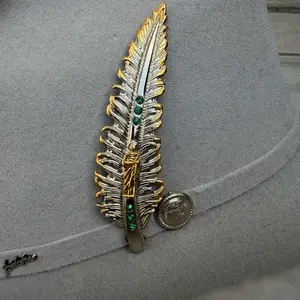St Jude Silver Feather with Green Gems for Cowboy hats San Judas pluma para texana o sombrero Accessory