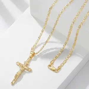 14K Gold-Plated INRI Crucifix Jesus Cross Necklace for Men and Women, 23.62-Inches Salerno Chain Catholic Faith Gift for Baptism, Confirmation, and Birthdays Jewelry for Family & Devout Believers