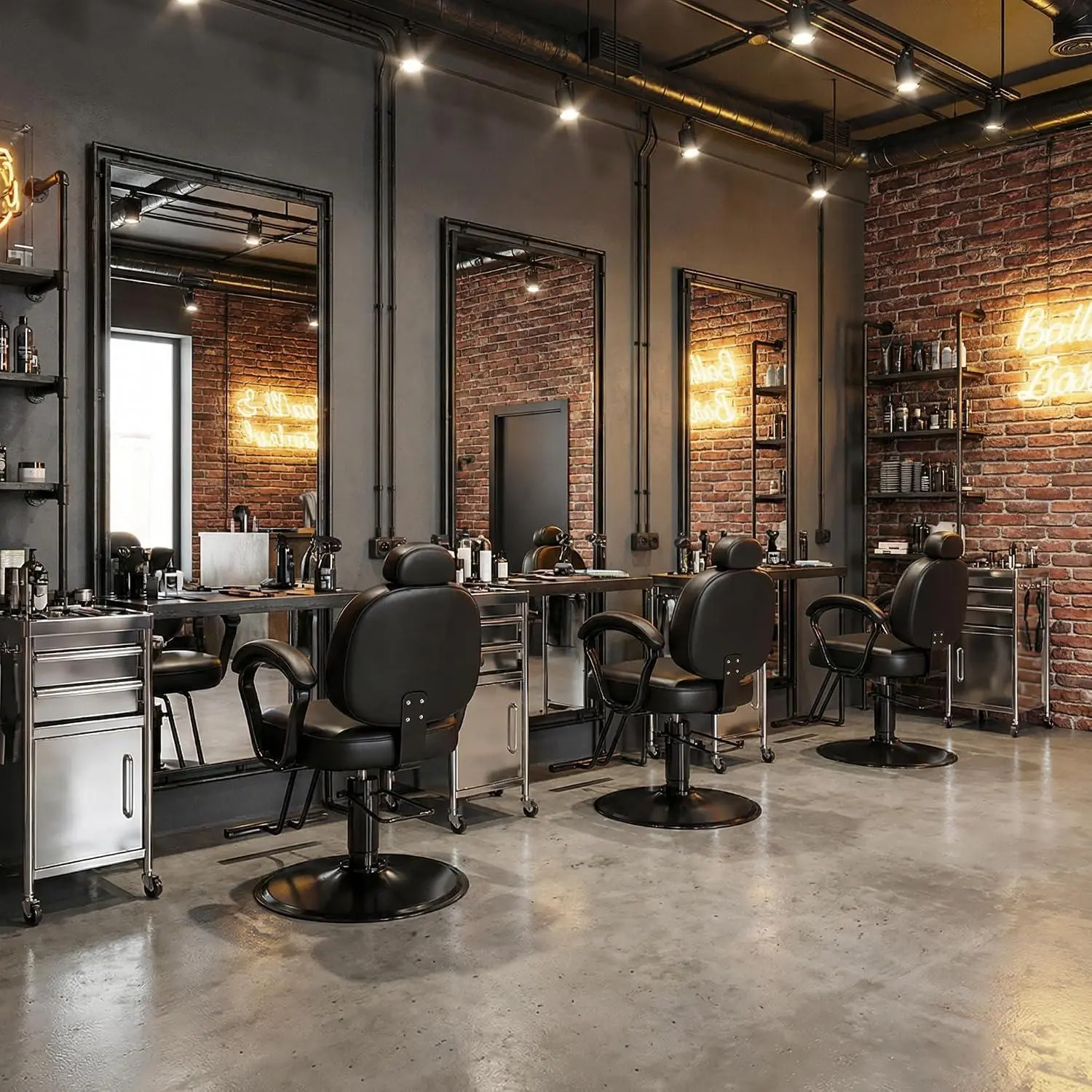 Baasha Premium Barber Chair - Commercial Salon Hydraulic Hairdresser Recliner with Round Back, Headrest, 135° Tilt, 440 lbs Capacity, Salon Furniture for Makeup, Lash Services, Barber Salon Chairs
