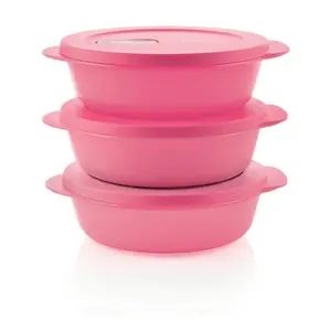 Tupperware CrystalWave PLUS Microwave Leftover Container Round Safe for Cold & Warm Meals No Spills Nesting Design for Space Saving Stackable Kitchen Utensils Leak Proof Lids Durable Solid Plastic Set