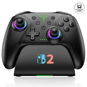 BEBONCOOL Switch 2 Pro Controller 1000mAh Battery Wireless Bluetooth with Hall Effect Joysticks Triggers 7 Light Modes Paddle Turbo Motion Charging Dock for Nintendo Switch
