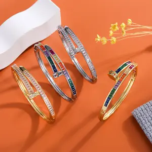 Cute Rainbow Baguette Crisscross Cuff Bangle Bracelet for Girls, Trendy Colorful Statement Wrist Jewelry, Aesthetic Dopamine Accessory for Daily Outfits & Gifting, Trending Accessory