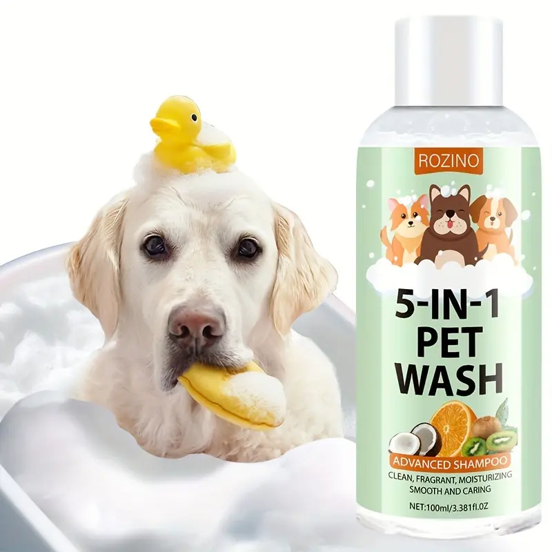 ROZINO 5-in-1 Pet Wash Advanced Shampoo for Dogs & Cats - Cleansing, Fragrant, Moisturizing, Smoothing Formula - 100ml Bath