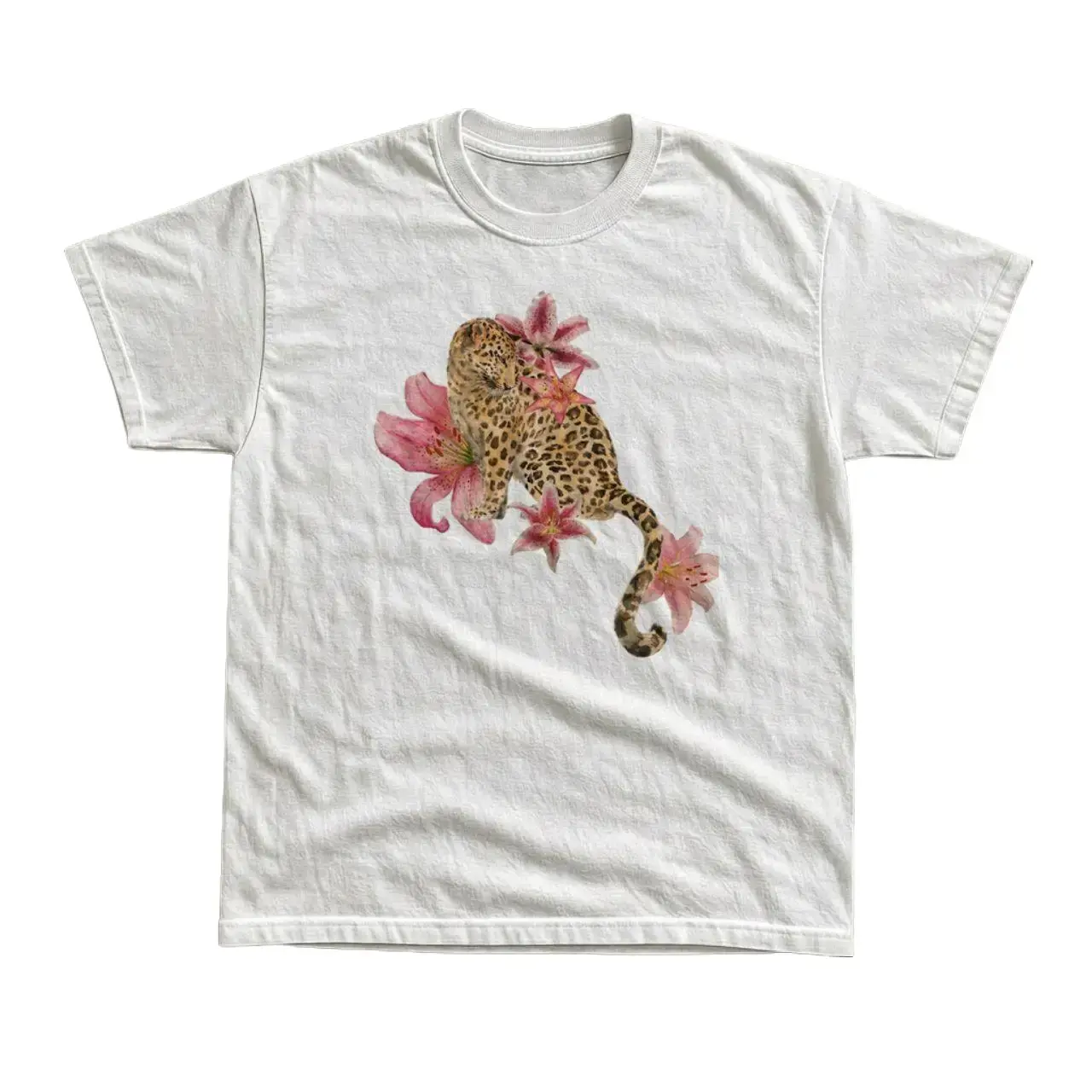 Gildan Men's and Women's T-shirt, Leopard Lily Flowers Vintage Graphic Tee, Animal Tee, Unisex T-shirt, Gift T-shirt, Y2k Unisex Graphic Tees Gothic Grunge Emo Scene Amity Affliction Style Clothes Menswear Womenswear Streetwear