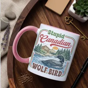 Personalized Stupid Canadian WoIf Bird Coffee Mug, Funny Loon Bird Retro Enamel Cup, Heated RivaIry Inspired Gift, Team Hollanov Ceramic Mug
