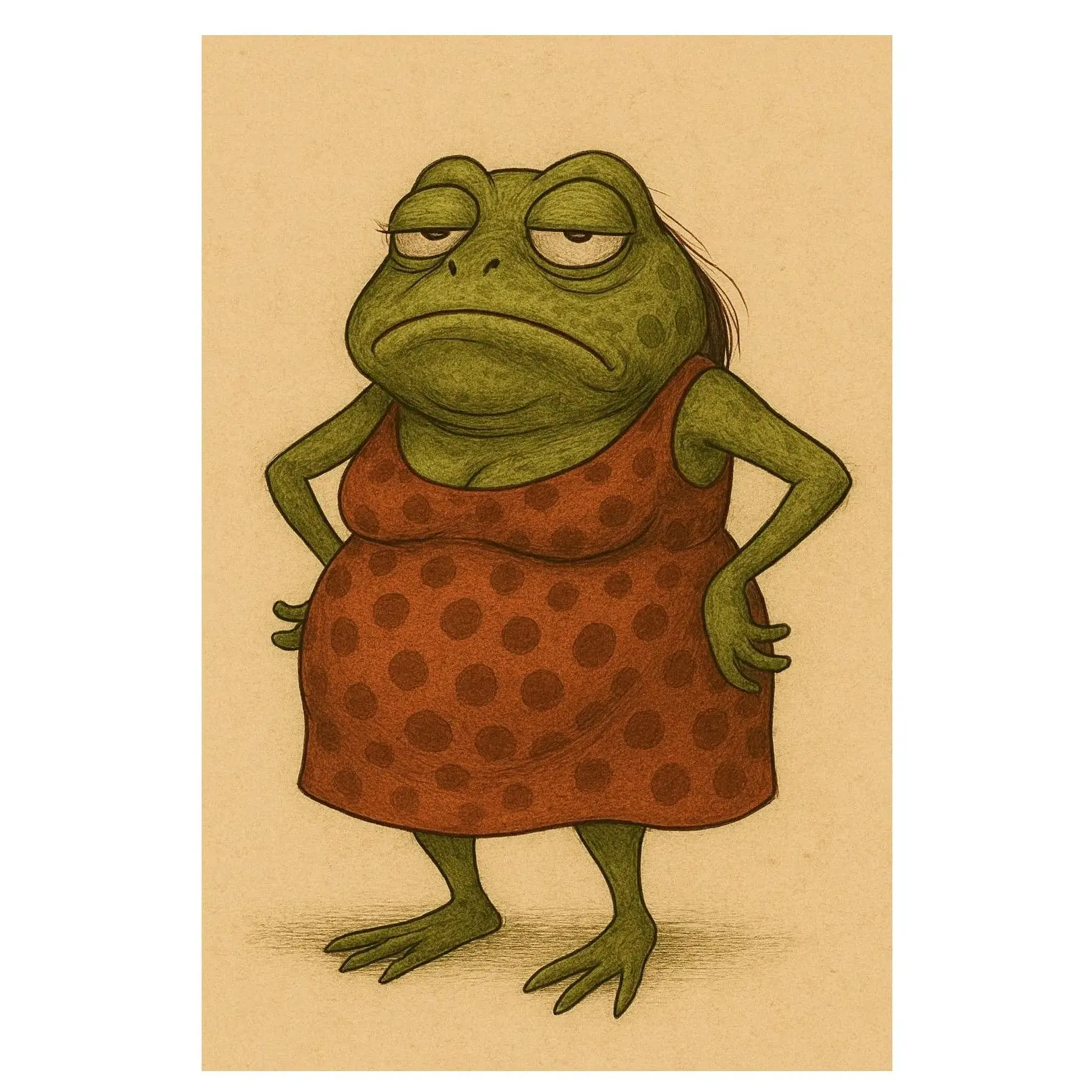 Vintage Cartoon Grumpy Frog Canvas Print - Chic, Durable Decorative Wall Art, Cottagecore Kitchen Decoration for Living Room, Perfect Gift for Home Supplies Enthusiasts