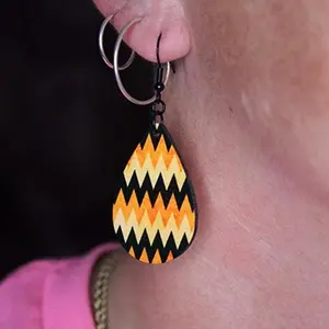 Yellow, Orange, and Brown Pointy Line Pattern. Teardrop Earrings. Fall Earrings. Hypoallergenic Hooks.