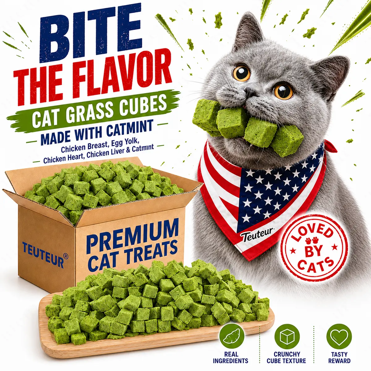 Freeze Dried Cat Grass Treats for Cats Crunchy Cat Grass Bites, Catmint Biscuits, Cat Snacks, Chew Sticks and Food Topper for Kittens, Adult Cats, Indoor Cats, Picky Eaters and Multi-Cat Homes, Easy Daily Rewards for Feeding and Playtime at Home