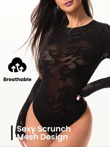 Shapewear Bodysuits for Women Athletic Fitness Workout Outdoor Lace Shapewear Tummy Control Long Sleeveless Bodysuit Tops Jumpsuit