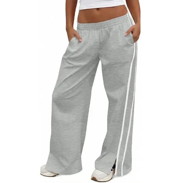 Fisoew Damen Jogginghose Casual Weite Hosen Baggy Elastische Taille Freizeithosen Seiten Schlitz Sporthosen mit Taschen