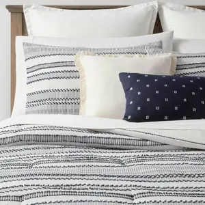 8pc Full Clipped Jacquard Stripe Comforter Set Navy - Threshold