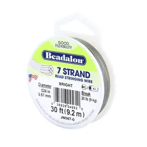 7-Strand Bead Stringing Wire – .024 in (0.61 mm) | Bright Finish | 30 ft