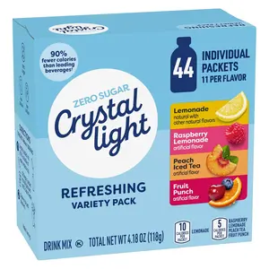 Refreshing Drink Mix Variety Pack, 44 Packets, for Convenient Hydration, Lemonade, Raspberry Lemonade, Peach Iced Tea, Fruit Punch, Natural and Artificial Flavor, Zero Sugar, 4.18 oz