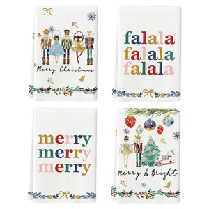 4-Piece Towel Set: Hoofed Animal-Shaped Nutcracker Christmas Kitchen Towels & Napkins, 40x60cm Christmas Bauble Tree Winter Festive Decor Hand Towel Quartet Decorative Towels