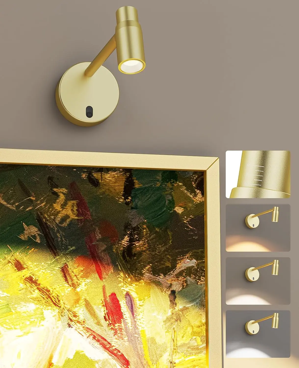 Picture Light for Wall Battery Operated, CCT Dimmable Spotlight for Paintings Art Display with Remote Control for Living Room Gallery Bathroom Gold Rechargeable Wireless