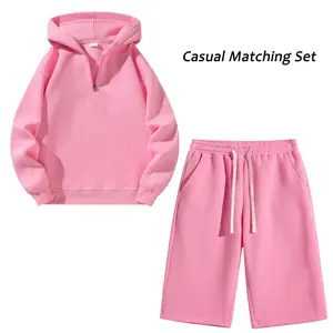 Unisex Half-Zip Hoodie & 3/4 Shorts 2-Piece Set | Casual Streetwear Matching Outfit for Men & Women outdoorfun