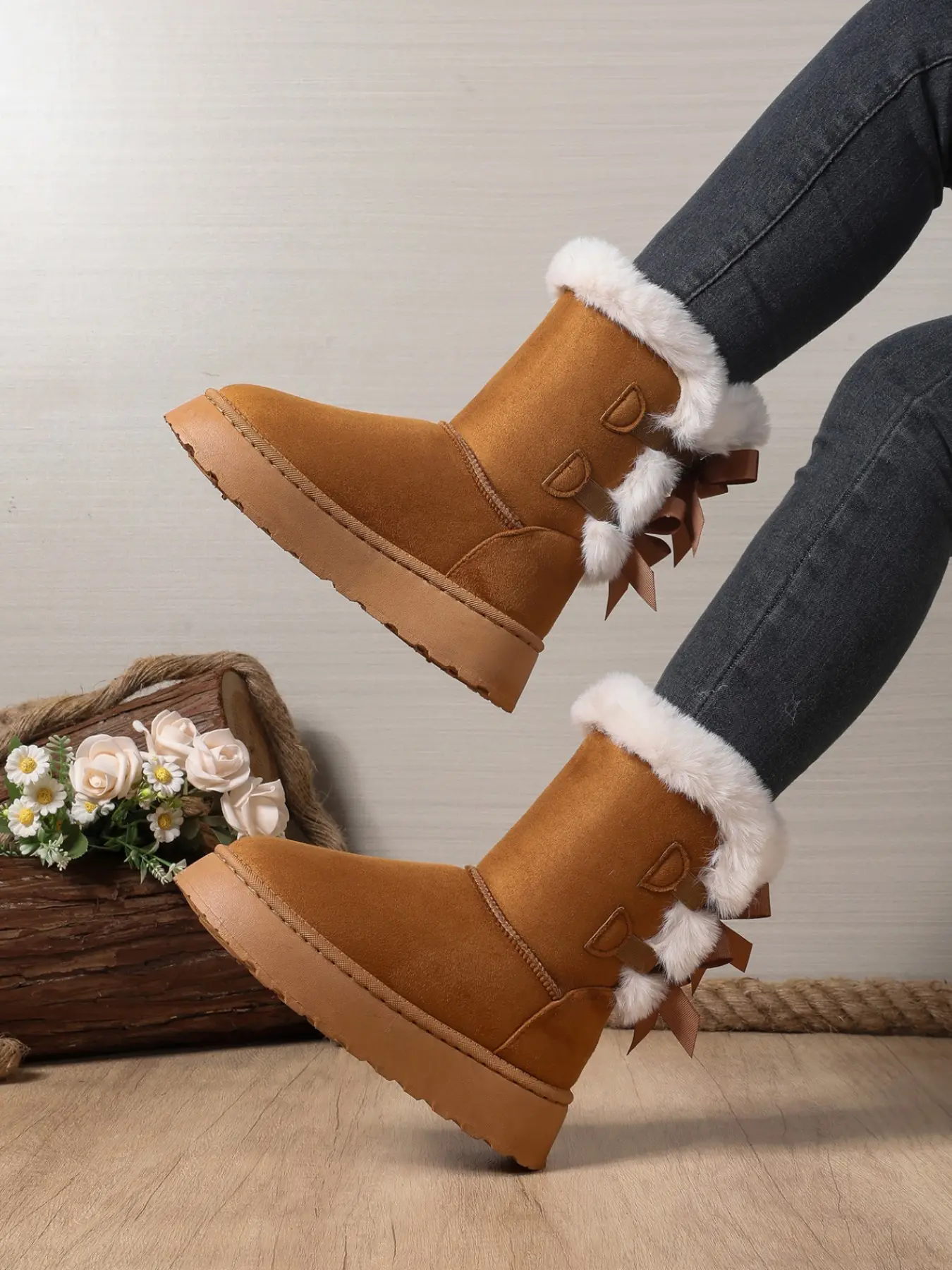 New Winter High-Top Leather Anti-Slip Thick Rubber Sole Warm Snow Boots, Fleece Lined Long Booties for Cold Weather Wear, Trudge Boots