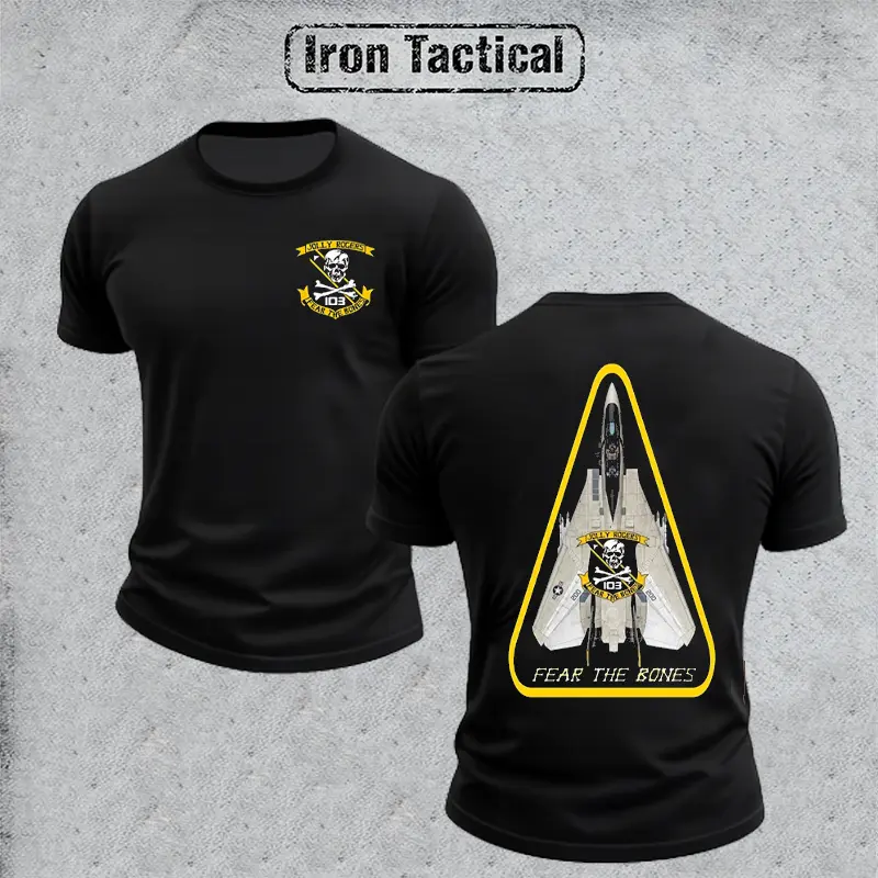 Iron Tactical Fighting Jolly Rogers VF-103 Graphic Tee for Men, US Navy Strike Fighter Graphic Tee Outdoor Sports Apparel Gift Men