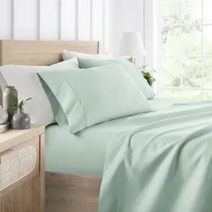 4 Piece Bed Sheet Set Solid Double Brushed Microfiber, Ultra Soft, Deep Pocket - Becky Cameron, Mint Green, Full