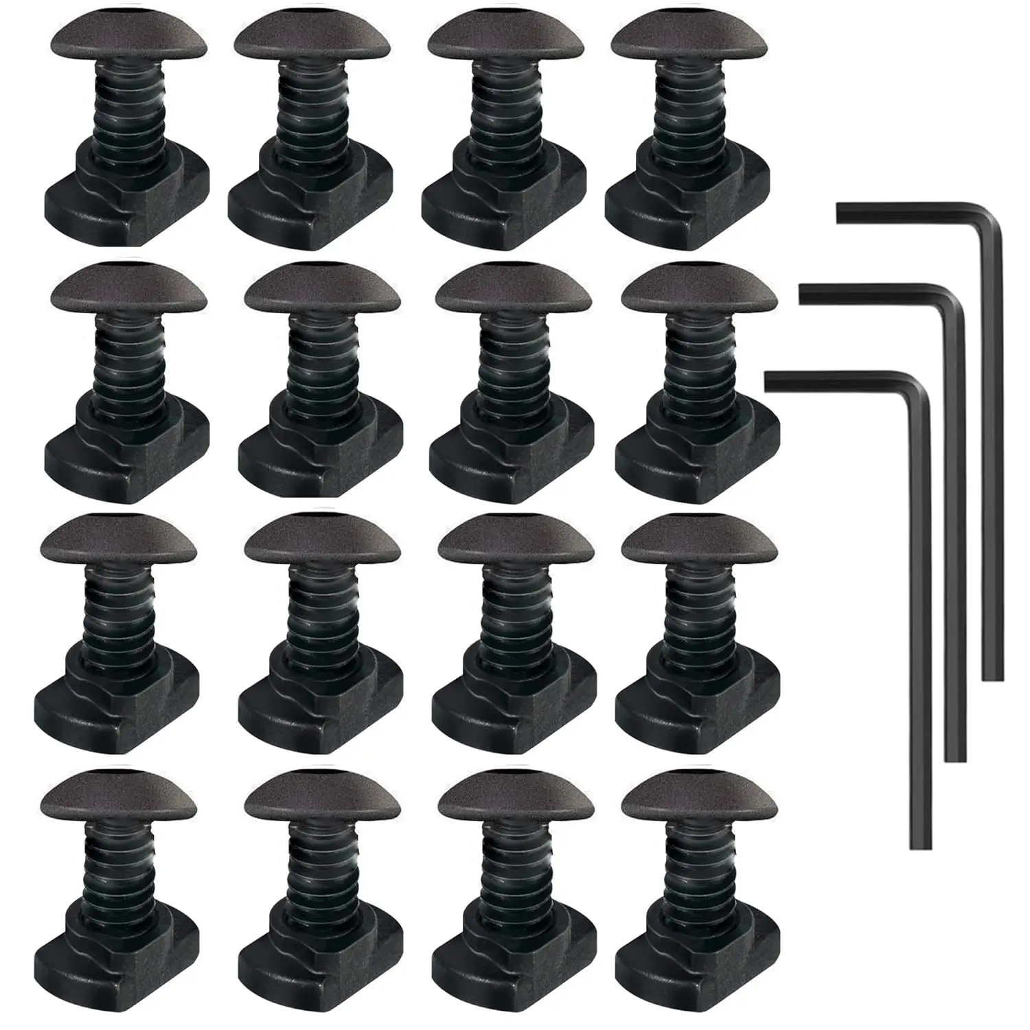 16 Pack M5 T-Nut Metric Camming Screw Replacement Sets Compatible with Standard Rail Systems, with Thread Locking Screws, Allen Wrench and Nuts(16 x Screws, 16 x Nuts and 3 x Wrench)