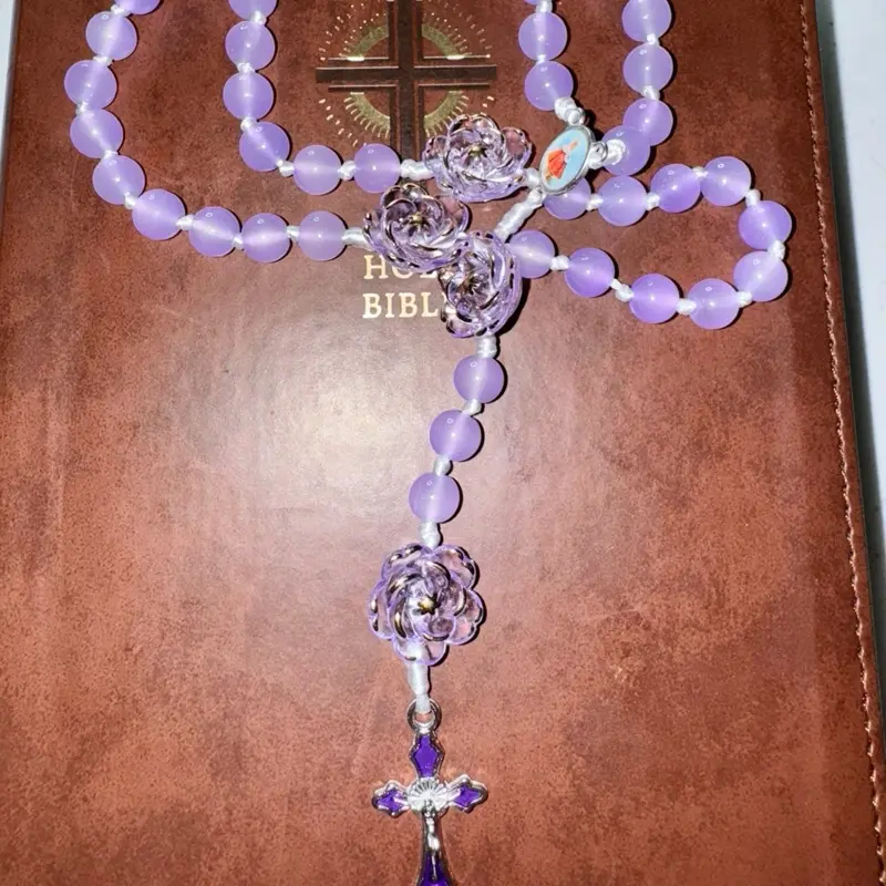 Purple Knot Rosary with Elegant Beads and Cross Charm for Spiritual Practices