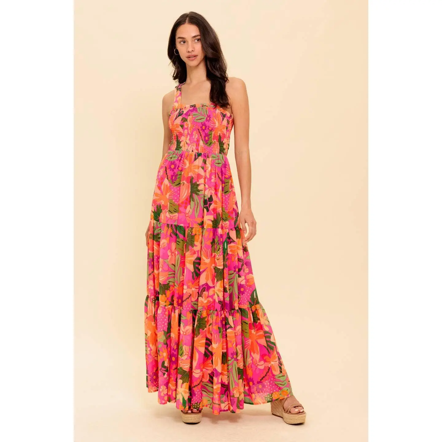chinese dress ladies Staying True Floral Maxi Dress- Salmon Pink & Yellow main image 0