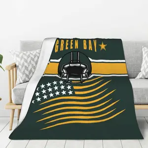 Green Bay Football Flannel Throw Blanket - For sofas, beds, living rooms, chairs, cars, beaches, travels, outdoor use, air conditioning covers - Rectangular shape, the perfect gift for sports enthusiasts
