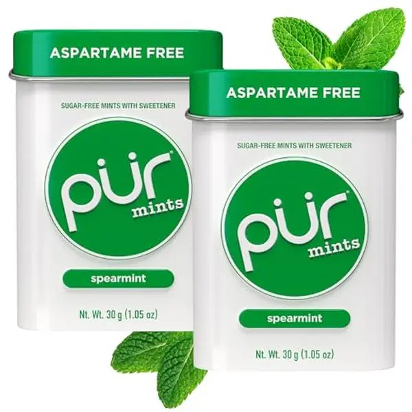PUR Mints, Spearmint, Xylitol Mints, No Artificial Flavor, 60 Count (2x30)