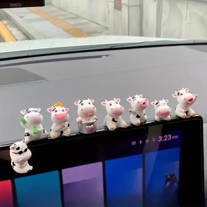 8pcs Cow Figurines for Desktops, Cute Cow Design/cowgirl Decorations, Cow Ornament, Farm Dashboard & Shelf Decor, Perfect Holiday Gifts