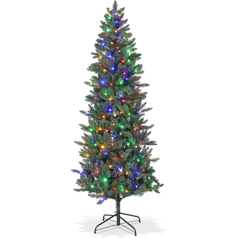 Pre-Lit Artificial Christmas Tree, Xmas Tree with LED Lights, Slim Artificial Holiday Trees, Christmas Decorations for Office, Home, Holiday