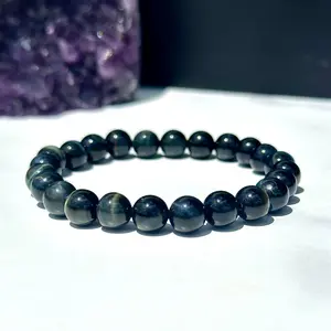Blue Tigers Eye Elastic Bracelet - 6mm & 8mm Beads - Grade A Blue Tigers Eye Stone - Hawk Eye Stone Bracelet - Falcons Eye Stone Natural Crystal Jewelry Calming Intuition Wisdom
