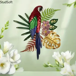 Metal Macaw Parrot Wall Art Decor, 3D Tropical Bird Wall Sculpture for Garden, Patio, Fence, Home