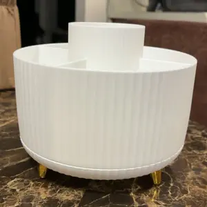 360-Degree Rotating Makeup Organizer Box, 5-Grid Plastic Cosmetic Storage Rack with Luxury Stripe Design, Portable Brush Holder and Beauty Organizer