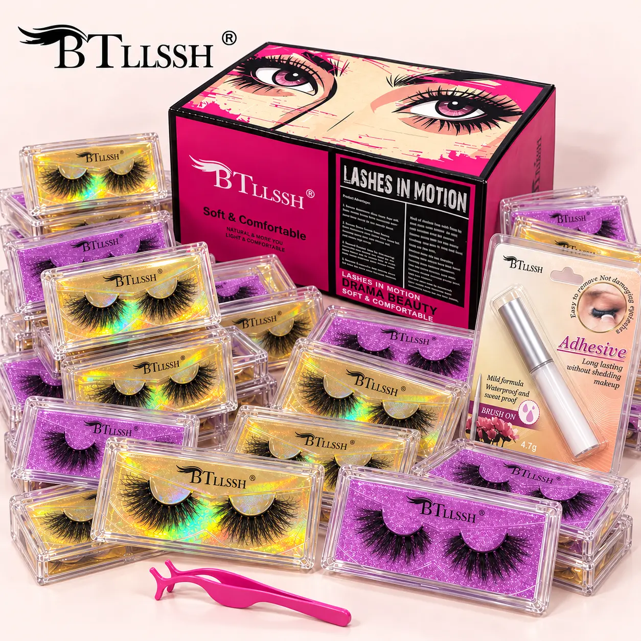 False Eyelashes 18mm Faux 3D Mink Lashes Natural Look Cat Eye Wispy Lashes Pack by BTLLSSH, 54 Pairs Cosmetic Makeup,sunscreen