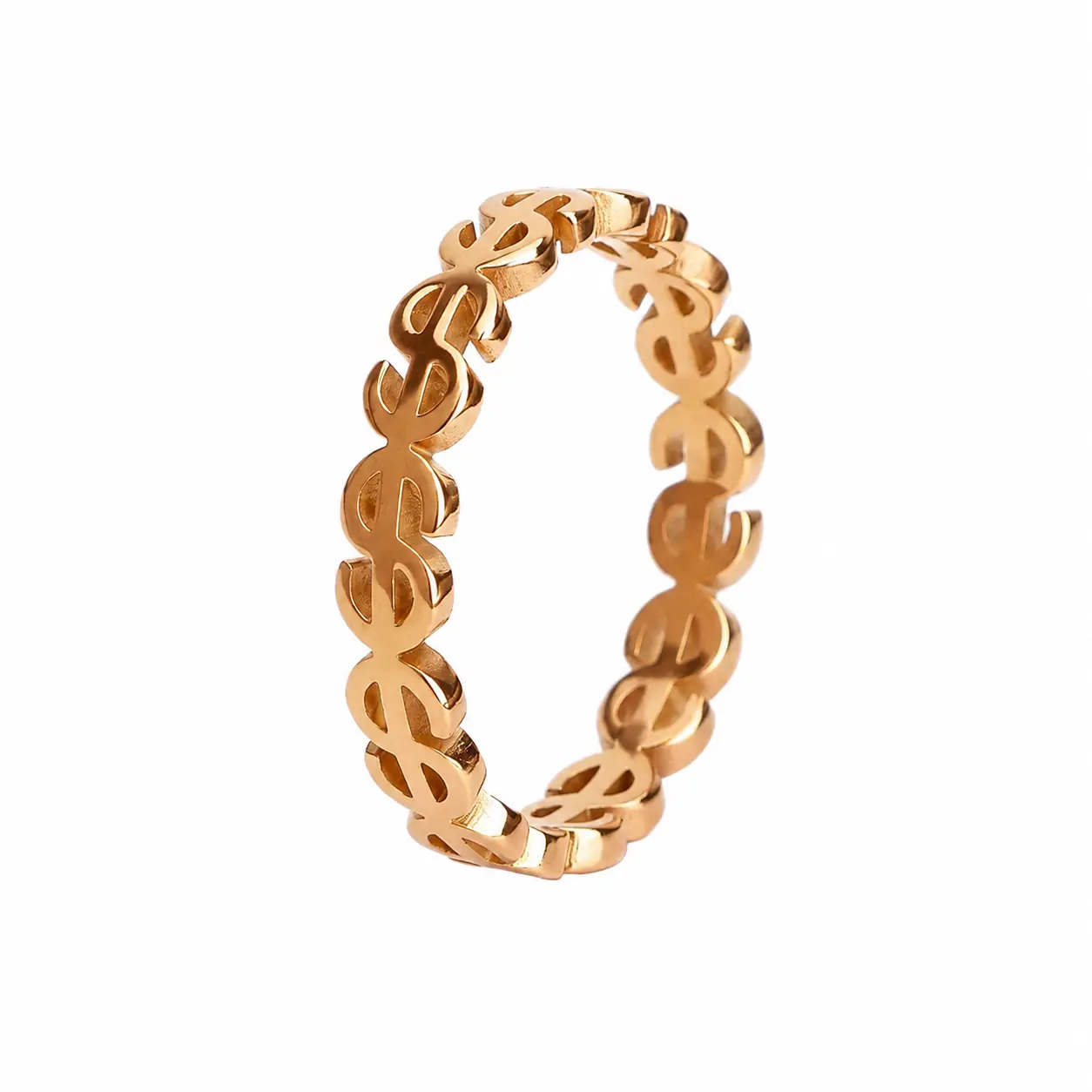 Gold Tone Dollar Sign Band Ring | Minimalist Statement Fashion Ring for Women & Men