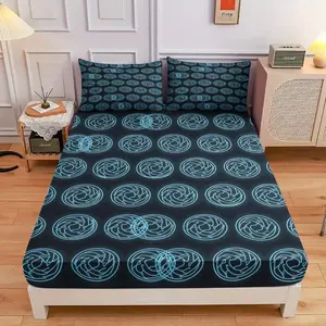 3-Piece Comfortable Blue Circular Pattern Arrangement Bed Hat Set, High-Definition Digital Printing, Soft And Breathable, 100% Polyester Fiber Perfect Gift, Suitable For All Seasons, Perfect For Family And Friends Clearance Sale