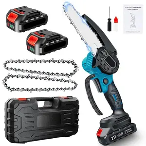 21V Cordless Mini Chainsaw 6-Inch - Compact Handheld Power Chain Saw with 2x2000mAh Batteries  Security Lock for Efficient Wood Cutting, Tree Trimming, and Pruning - Ideal for Homeowners, Gardeners, and DIY