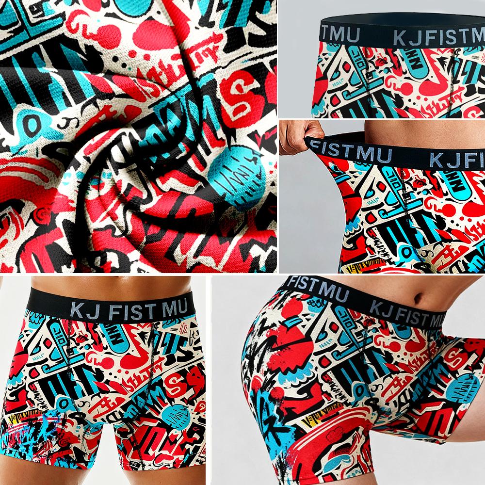 KJFISTMU 12-piece set of men's boxer briefs with stylish printed patterns, long-length men's boxer briefs, soft and breathable, trendy graffiti sports underwear, men's underwear, cycling shorts Men's Clothing Set Fabric Menswear