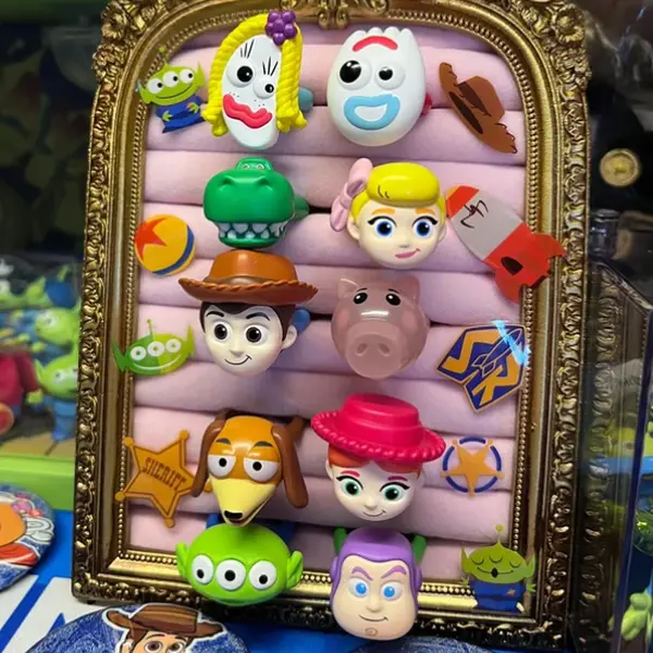 Disney Toy Story Character Design Cute Collectibles Blind Box Gashapon Ring - 1 Size, Unisex Skin-Safe Jewelry, 10 Pcs Surprise Unboxing Accessory, Features Woody Buzz Alien, Ideal Gift for Fans