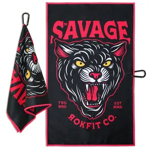 RokFit Gym & Golf Towel – Multi-Use, Quick-Dry, Durable Utility Towel with Bold Graphic and Carabiner Clip (Be Savage)
