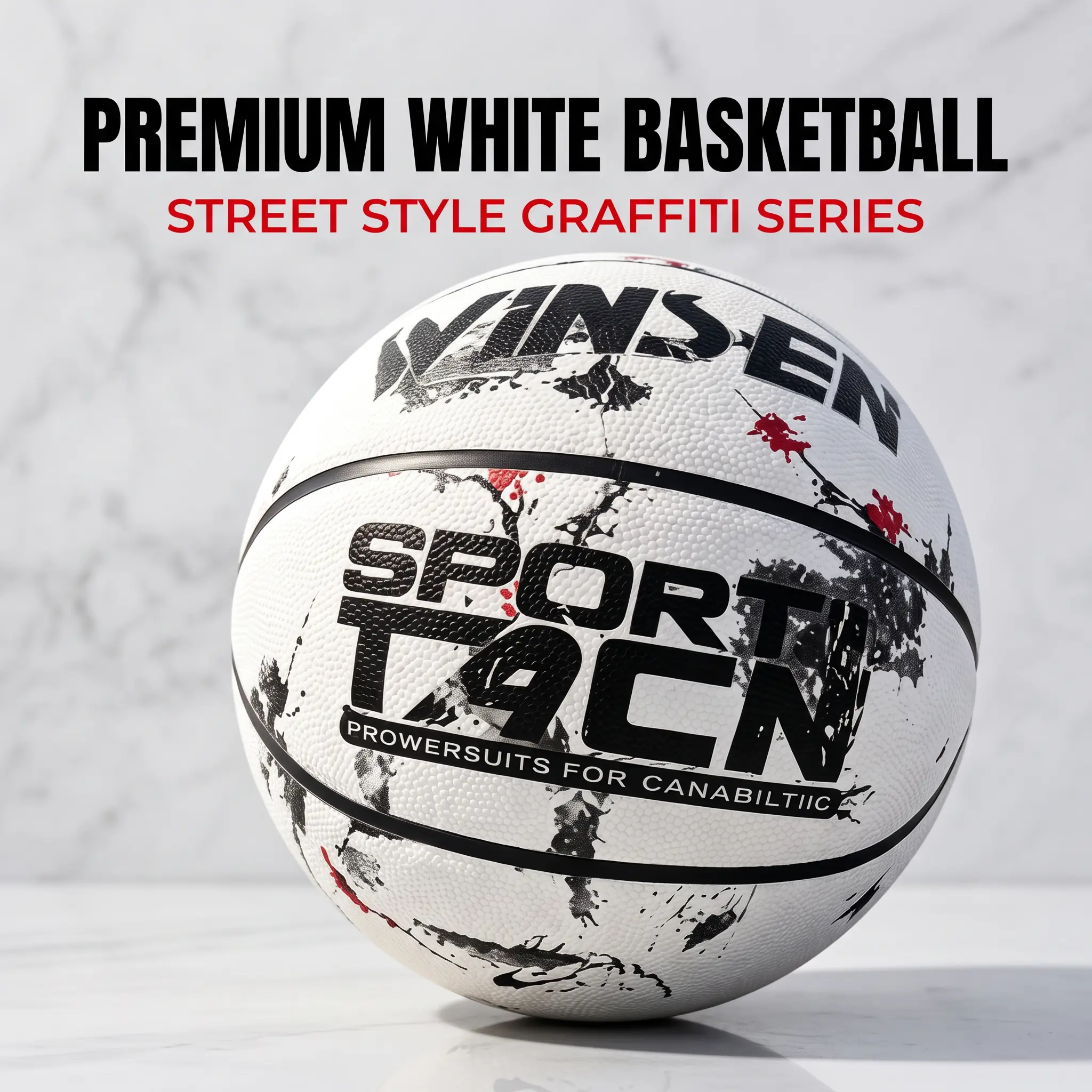 White Street Graffiti Size 7 Basketball, Anti-Slip Wear-Resistant PU Leather, Indoor Outdoor Streetball Training Ball for Teens & Adults, Stylish Graffiti Basketball Gift for Basketball Fans, Durable Comfort Grip Street Sports Basketball