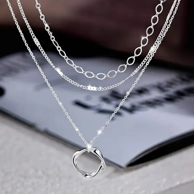 925 Sterling Silver Multilayer Necklace - Stylish Round Pendant, Suitable for Daily Wear, Parties, Weddings, Ideal for Gifting