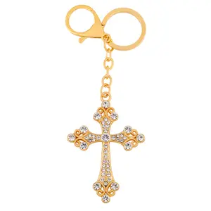 Crystal Cross Keychain, 14K Gold Plated Rhinestone Cross Key Ring, Religious Christian Key Chain Charm for Women Men Bags & Car Keys