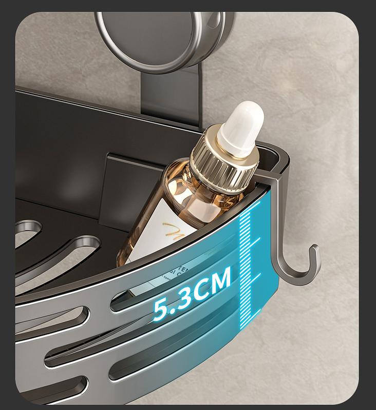 3-Pack Gun Gray ABS Triangular Suction Cup Shower Caddy 3-Tier Corner Shelves No Drilling Bathroom Organizer 40lbs Load Capacity Towels Hook Toiletries Storage Rack with 6 Towel Bar Hooks