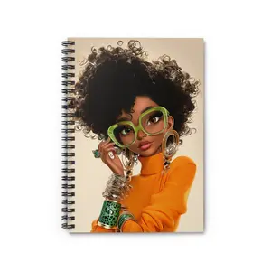 Afro Chic Art Spiral Notebook — Cute Girl with Green Glasses Ruled Journal