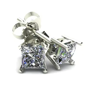 .50Ct Quality Square Princess Cut Natural Diamond Stud Earrings in 14K Gold Basket Setting