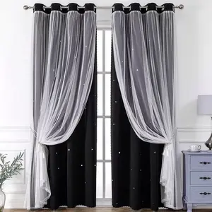 Double Layer Curtain, Solid Color Blackout Curtain, 1 Piece, Fashionable Home Decor for Living Room & Bedroom, Home Decoration Curtain