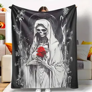 Gothic Death Flannel Blanket, Skull and Rose Print, Lightweight, Super Soft, Warm and Cozy, Perfect for Halloween Decor, Spooky Season Snuggles, Alternative Home Gifts, Dark Aesthetic Lovers.